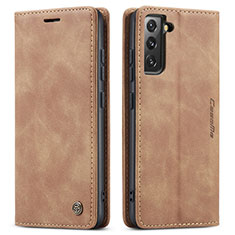 Leather Case Stands Flip Cover Holder C03S for Samsung Galaxy S25 5G Light Brown