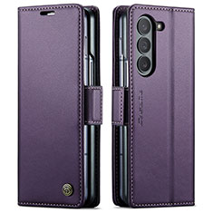 Leather Case Stands Flip Cover Holder C03S for Samsung Galaxy Z Fold5 5G Purple