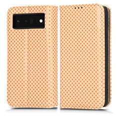 Leather Case Stands Flip Cover Holder C03X for Google Pixel 6 Pro 5G Gold
