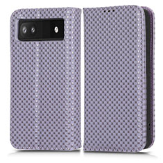 Leather Case Stands Flip Cover Holder C03X for Google Pixel 6a 5G Purple