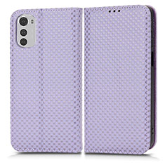 Leather Case Stands Flip Cover Holder C03X for Motorola Moto E32s Purple