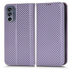 Leather Case Stands Flip Cover Holder C03X for Motorola Moto G62 5G Purple