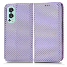 Leather Case Stands Flip Cover Holder C03X for OnePlus Nord 2 5G Purple