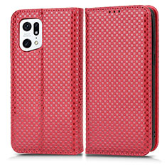 Leather Case Stands Flip Cover Holder C03X for Oppo Find X5 Pro 5G Red