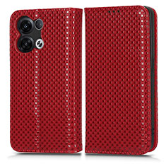 Leather Case Stands Flip Cover Holder C03X for Oppo Reno8 5G Red