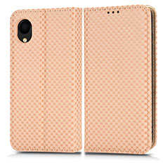 Leather Case Stands Flip Cover Holder C03X for Samsung Galaxy A22 5G SC-56B Gold