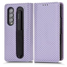 Leather Case Stands Flip Cover Holder C03X for Samsung Galaxy Z Fold3 5G Purple