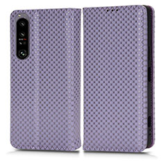 Leather Case Stands Flip Cover Holder C03X for Sony Xperia 1 IV SO-51C Purple