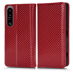 Leather Case Stands Flip Cover Holder C03X for Sony Xperia 1 IV SO-51C Red