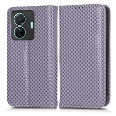 Leather Case Stands Flip Cover Holder C03X for Vivo iQOO Z6 Pro 5G Purple