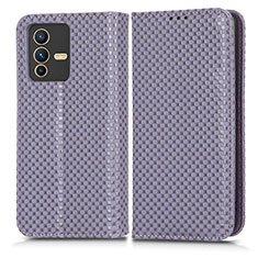 Leather Case Stands Flip Cover Holder C03X for Vivo V23 Pro 5G Purple
