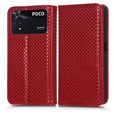 Leather Case Stands Flip Cover Holder C03X for Xiaomi Poco M4 Pro 4G Red