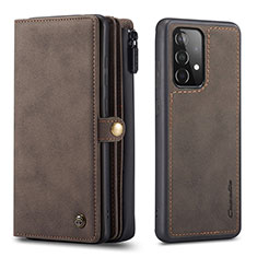 Leather Case Stands Flip Cover Holder C04S for Samsung Galaxy A52s 5G Brown