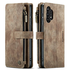 Leather Case Stands Flip Cover Holder C04S for Samsung Galaxy M32 5G Brown