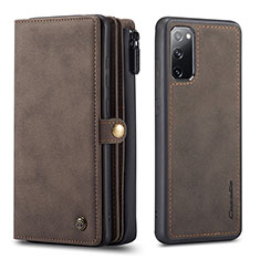 Leather Case Stands Flip Cover Holder C04S for Samsung Galaxy S20 FE 4G Brown