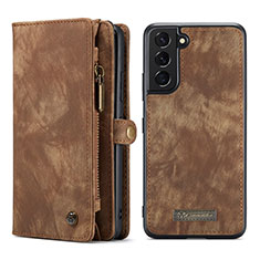 Leather Case Stands Flip Cover Holder C04S for Samsung Galaxy S22 5G Brown