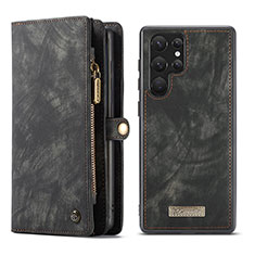 Leather Case Stands Flip Cover Holder C04S for Samsung Galaxy S22 Ultra 5G Black