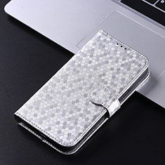 Leather Case Stands Flip Cover Holder C04X for Motorola Moto E13 Silver