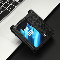 Leather Case Stands Flip Cover Holder C04X for Oppo Find N2 Flip 5G Black