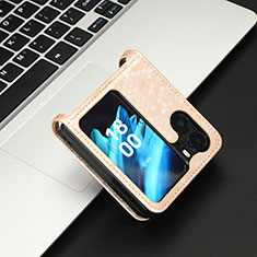 Leather Case Stands Flip Cover Holder C04X for Oppo Find N2 Flip 5G Gold