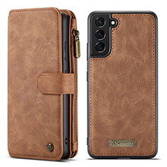 Leather Case Stands Flip Cover Holder C05S for Samsung Galaxy S21 Plus 5G Brown