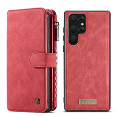 Leather Case Stands Flip Cover Holder C05S for Samsung Galaxy S25 Ultra 5G Red