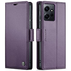 Leather Case Stands Flip Cover Holder C05S for Xiaomi Redmi Note 12 4G Purple