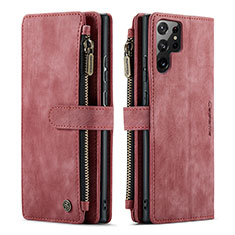 Leather Case Stands Flip Cover Holder C06S for Samsung Galaxy S21 Ultra 5G Red