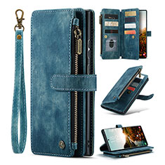 Leather Case Stands Flip Cover Holder C07S for Samsung Galaxy S24 Ultra 5G Blue