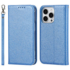 Leather Case Stands Flip Cover Holder D01T for Apple iPhone 14 Pro Blue