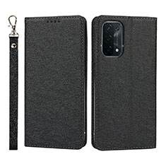 Leather Case Stands Flip Cover Holder D01T for Oppo A54 5G Black