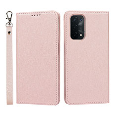 Leather Case Stands Flip Cover Holder D01T for Oppo A74 5G Pink