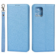 Leather Case Stands Flip Cover Holder D01T for Oppo Find X3 5G Blue