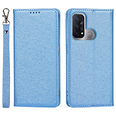 Leather Case Stands Flip Cover Holder D01T for Oppo Reno5 A Blue