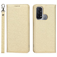 Leather Case Stands Flip Cover Holder D01T for Oppo Reno5 A Gold