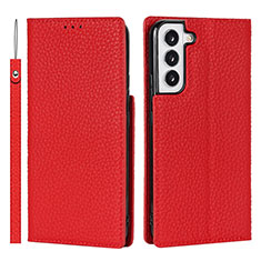 Leather Case Stands Flip Cover Holder D01T for Samsung Galaxy S21 Plus 5G Red