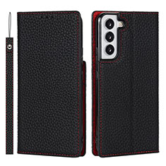 Leather Case Stands Flip Cover Holder D01T for Samsung Galaxy S23 5G Black