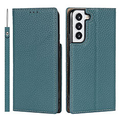Leather Case Stands Flip Cover Holder D01T for Samsung Galaxy S23 5G Mint Blue