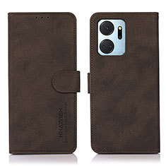 Leather Case Stands Flip Cover Holder D01Y for Huawei Honor X7a Brown