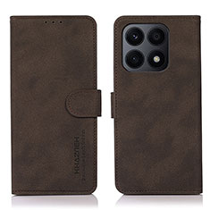 Leather Case Stands Flip Cover Holder D01Y for Huawei Honor X8a 4G Brown