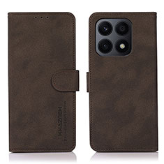 Leather Case Stands Flip Cover Holder D01Y for Huawei Honor X8a 4G Brown