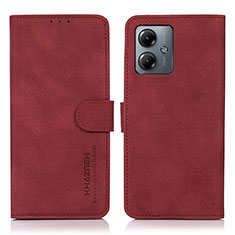 Leather Case Stands Flip Cover Holder D01Y for Motorola Moto G14 Red