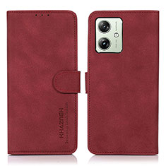 Leather Case Stands Flip Cover Holder D01Y for Motorola Moto G54 5G Red