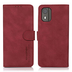 Leather Case Stands Flip Cover Holder D01Y for Nokia C02 Red