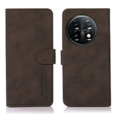 Leather Case Stands Flip Cover Holder D01Y for OnePlus 11 5G Brown