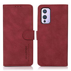 Leather Case Stands Flip Cover Holder D01Y for OnePlus 9 5G Red