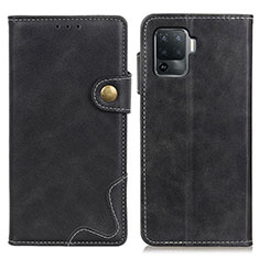 Leather Case Stands Flip Cover Holder D01Y for Oppo Reno5 F Black