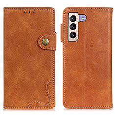 Leather Case Stands Flip Cover Holder D01Y for Samsung Galaxy S21 Plus 5G Brown