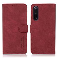 Leather Case Stands Flip Cover Holder D01Y for Sony Xperia 1 V Red