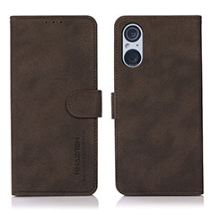 Leather Case Stands Flip Cover Holder D01Y for Sony Xperia 5 V Brown